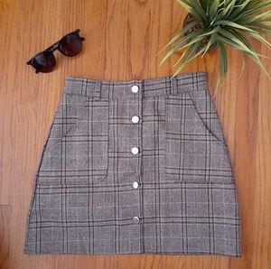 Tartan plaid button front skirt